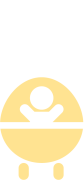 Minimalistisches weißes Grafik einer Person hinter einem gelben Kinderwagen, in dem die Silhouette eines Babys zu sehen is
